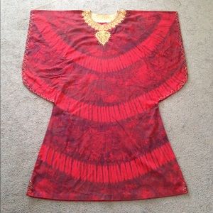 VINTAGE Caftan Midi Dress Costume Red Gold Small